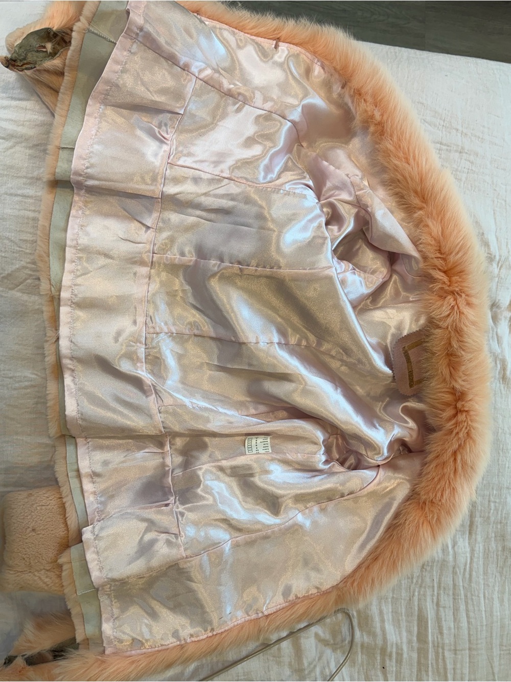 Vintage Pink Rabbit Fur Jacket Extra Long Fox Fur Collar Y2K XS/S - Picture 6 of 8